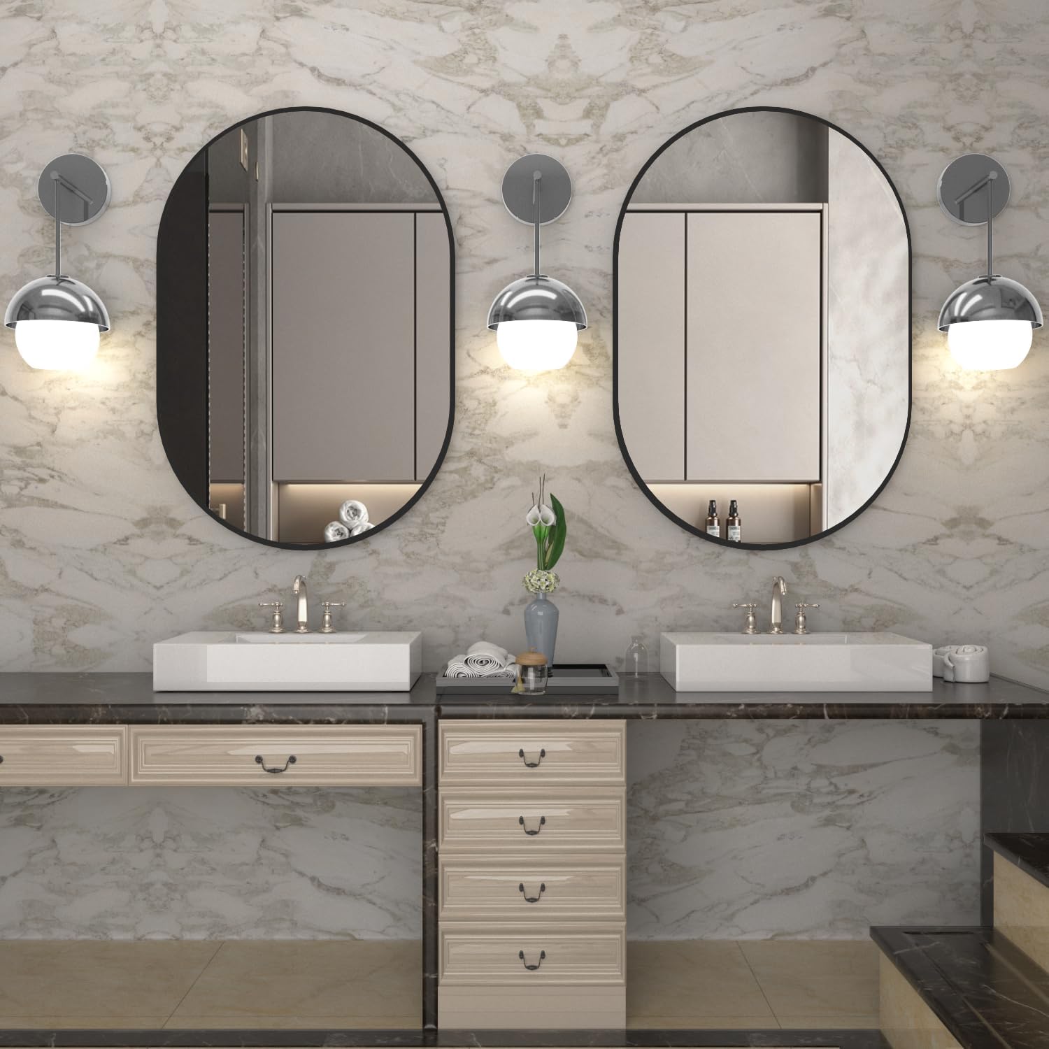 Oval Bathroom Mirror Wall Vanity Oval Mirrors, 20x30 Black Bathroom Mirrors for Over Sink Pill Mirrors Capsule Wall Mounted Mirror, Modern Mirror with Metal Frame for Wall Decor